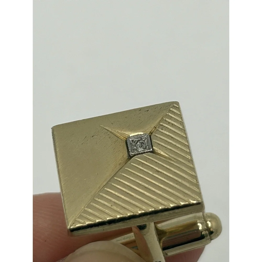 Vintage Anson Cufflinks MCM Gold Tone Rhinestone Inlay